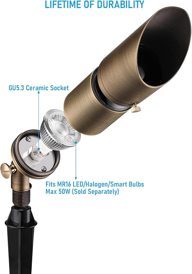 LEONLITE Adjustable Solid Cast Brass Landscape Spotlights Low Voltage Landscape Light 12V Directional Uplights for Tree Work with MR16 Bulb (Not Included) IP65 7.17 Tall Bronze Pack of 4