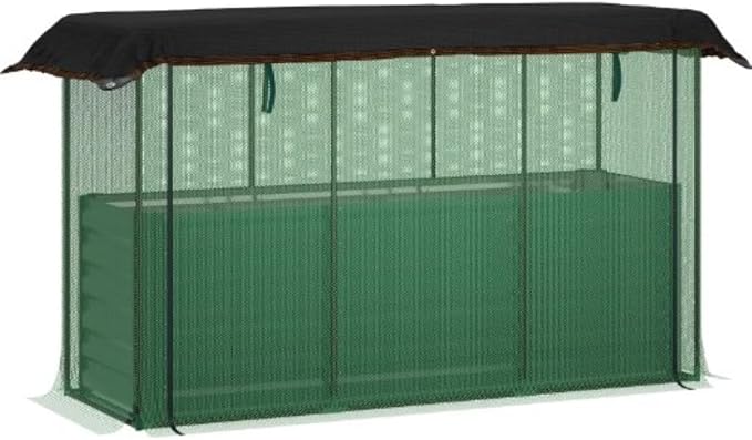 Heavy-Duty Galvanized Steel Raised Garden Bed with Integrated Crop Cage and Adjustable Shade Cloth for Outdoor Vegetable and Flower Growing (Green + HDPE + Steel-1)