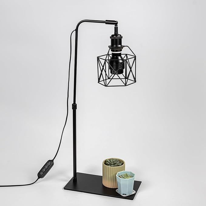 15ft Timer Cord Black Metal with Cage Shade Free Standing Plants Grow Stand Light 10W 4500K Full Spectrum Bulb Included Adjusted Height Retro Style
