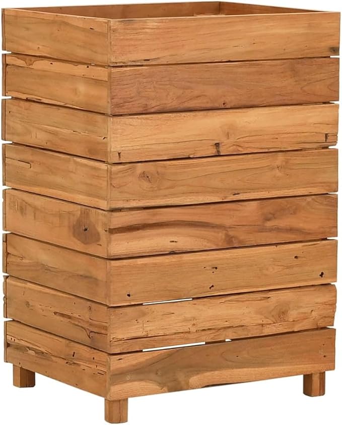 Raised Garden Bed Natural Teak Wood Planter Box Steel Frame 19.7x15.7x28.3 Inch Rectangular Indoor Outdoor Gardening