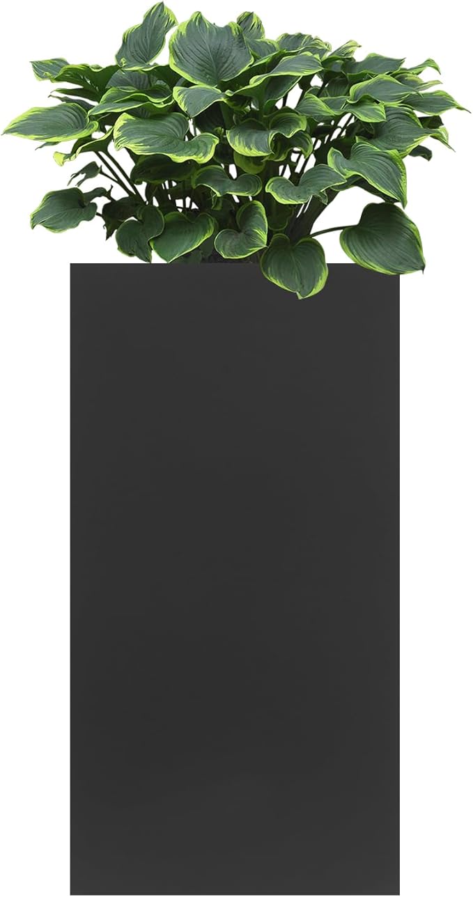 LYNICESHOP Modern Black Planter Box 16x16x30in Galvanized Steel Raised Bed Outdoor Garden Flower/Veggie Pot Rustproof Easy Assembly Contemporary Metal Decorative Pot Gloves Included