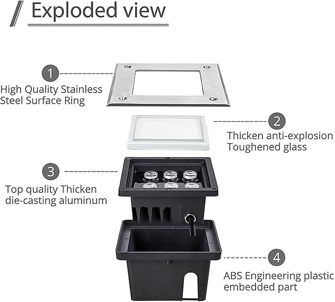 4W Garden Lights - Outdoor Inground Lights Outdoors Square Recessed Spotlights IP67 Waterproof Buried Lights Ground LED Landscape Lamp for Outdoors Decks Stairs(Cold White Light24V)