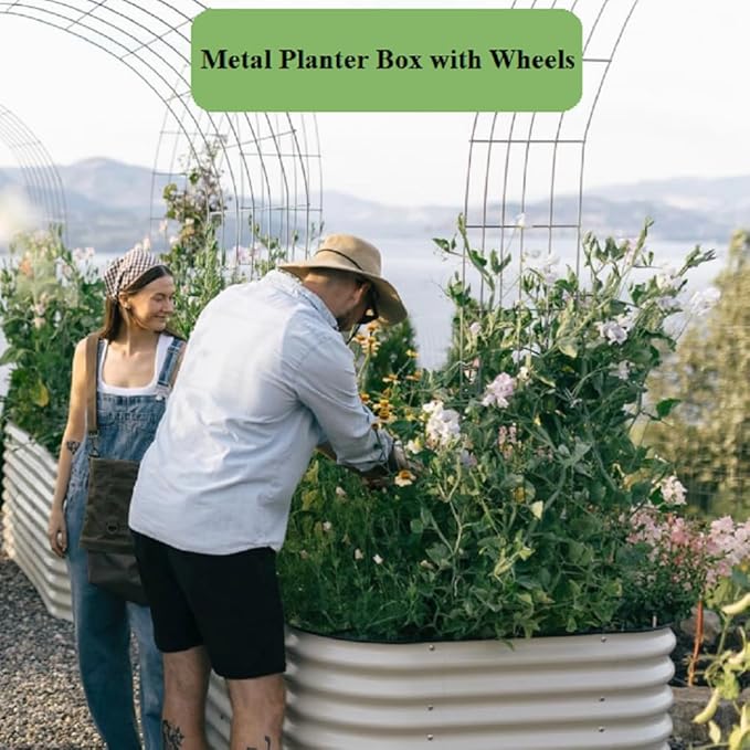 CNCEST Metal Planter Box with Wheels Raised Garden Bed Kit with Safety Edging Planting Bed for Gardening Vegetables FlowerMobile Metal Planting Box with Wheel23.6 x 23.6 x 11.8
