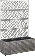 Trellis Raised Bed Poly Rattan with 3 Pots Gray Planter Box with Trellis Free Standing Garden Raised Bed for Flower Climbing and Hanging Plants 32.7x11.8x51.2