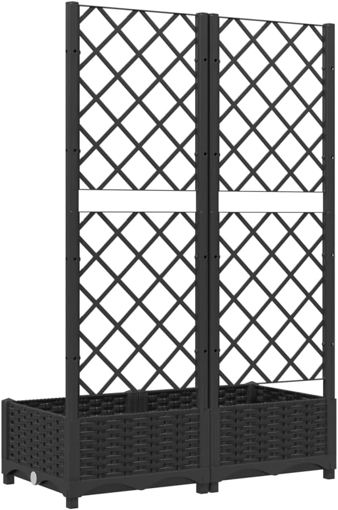 Black Garden Planter with Trellis 31.5x31.5x47.8 in Durable Matte Polypropylene Raised Outdoor Flower Box for Patio Balcony Terrace
