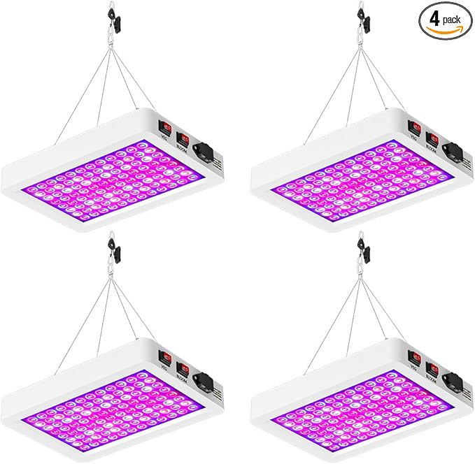 4PCS 500W Indoor Planting Energy-Saving Grow Light with Red-Blue Spectrum Lamp 110V Veg/Bloom Dual Modes 100-277V Universal Voltage US Plug Ideal for Seed GerminationHydroponicsVegetable/Flower