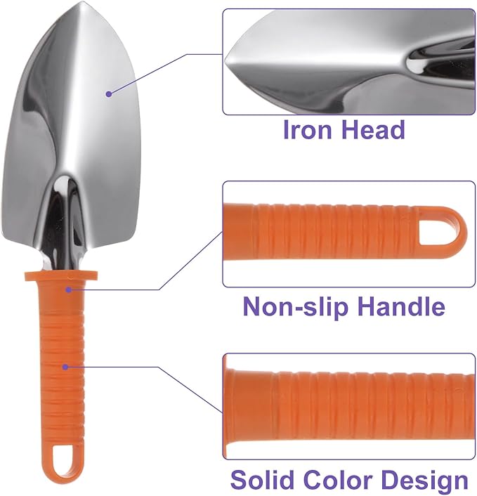 HARFINGTON 1 Set Garden Tool Set 10 Pieces Plastic Gardening Planting Tools Kits with Shovels Rake Scissor Trimmer Water Sprayer and Store Case Orange