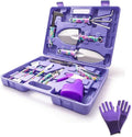 Garden Tools Set 11 Pieces Gardening Gifts with Purple Floral Print Ergonomic Handle Trowel Rake Shovels Pruner Shears Sprayer Gloves Garden Hand Tools with Carrying Case