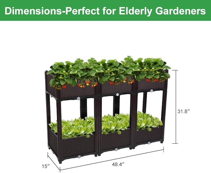 VINGLI Square Raised Garden Bed Self-Watering Plastic Planter for Indoor Outdoor Vegetables Fruits Potato Flowers All Weather (6 Pcs)