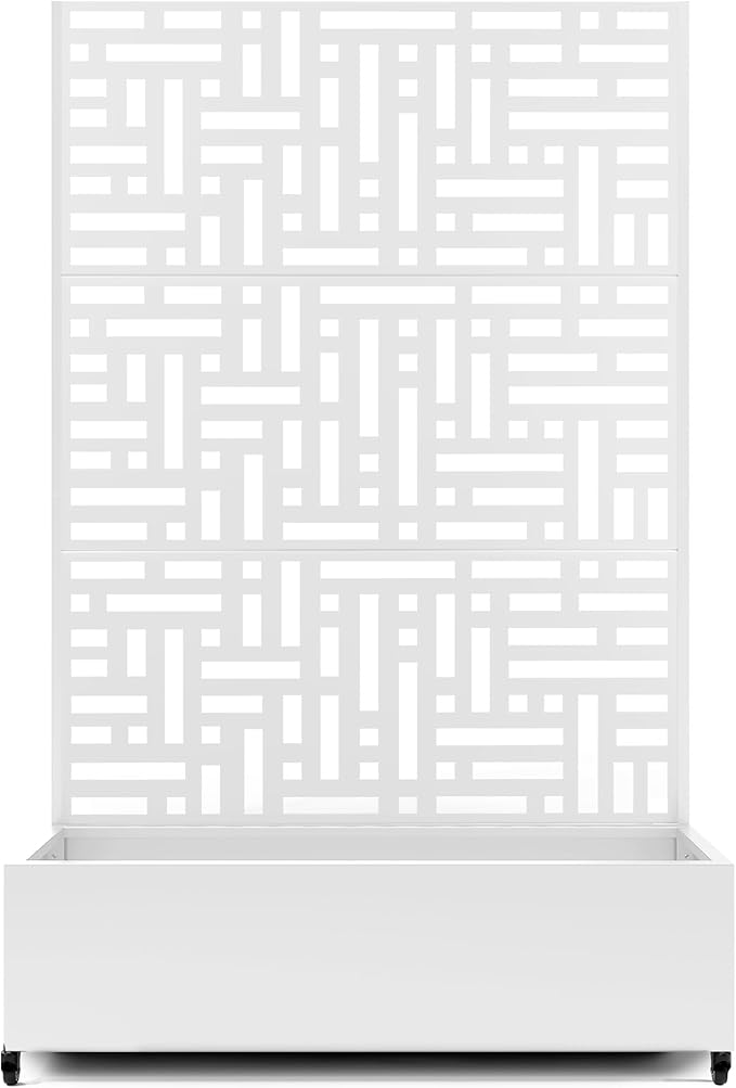 Raised Garden Bed with Trellis and Wheels73x47x16 Metal Raised Garden BedWhite Modern Metal Planter with Climbing Trellis for Vines &amp Vegetables
