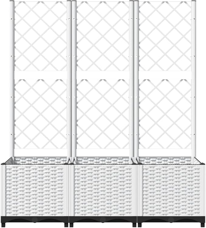 Plastic Garden Planter with Trellis Outdoor Raised Garden Bed Free-Standing Trellis Planter Box for Vine Climbing Plants Flowers White 47.2x15.7x53.5 PP-740