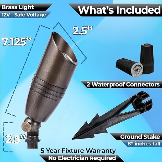 LED Spot Lights Outdoor Landscape Lighting 108 - (12 Pack) Solid Brass Spotlight LED Yard Lights Security Landscape for Bright Long Lasting Home Garden Patio Pool Deck Lighting (No Bulb)