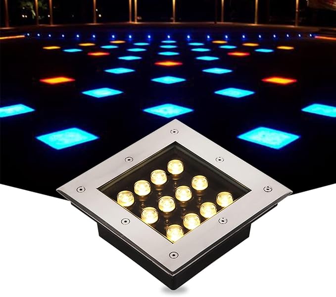 LED Floor Spotlight - Outdoor LED Path Light AC85-110V Recessed Outdoor Landscape Lamp IP66 Waterproof Square Underground Light for Garden Deck Stair Step Villas Decks Decorative Lamp (Blue 3W