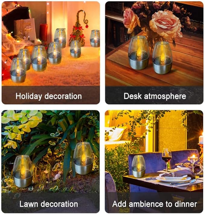 Plant Growing Lamps 5 Pack Solar Light Outdoor Garden LED Stainless Steel Candle Light Lawn Deck Night Light Solar Lighting for Balcony Garden Decor(1 Pack)