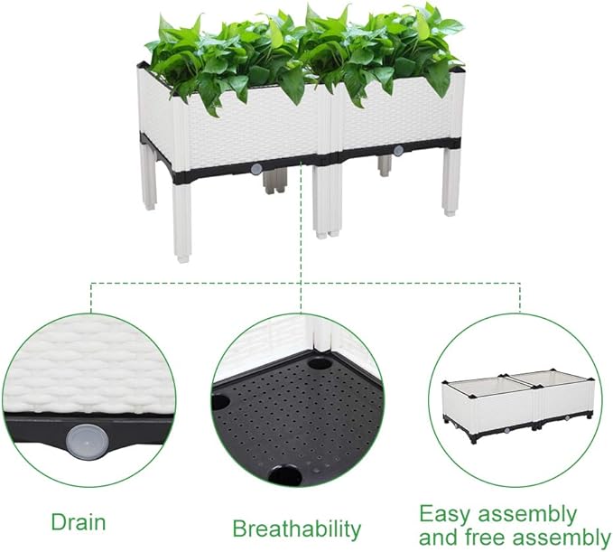 2pcs Raised Garden Bed with Legs 15 L x 15 W x 17 H Elevated Raised Planter Box for Backyard Patio BalconyRaised Garden Beds Outdoor Elevated Planter Box White