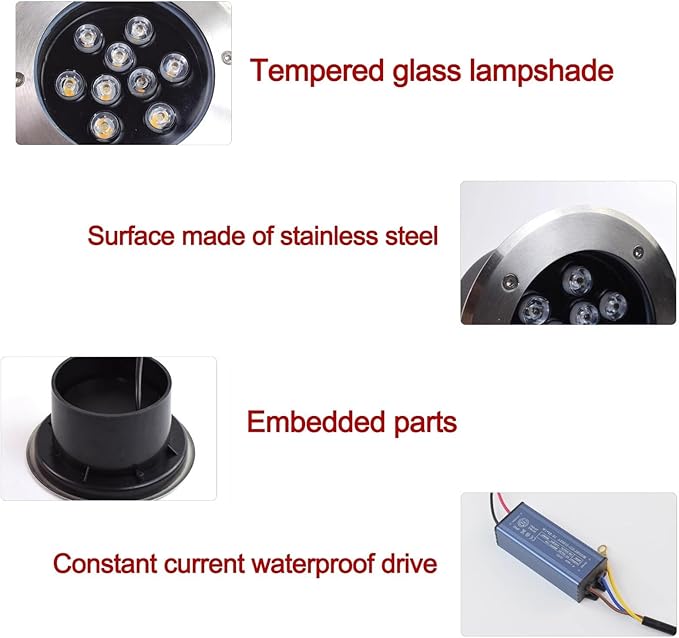 Underground Light LED - AC Embedded LED Spotlight IP67 Waterproof Ultra-Thin Underground Lighting Source Suitable for Outdoor Terraces Staircase Landscape LRed 9W