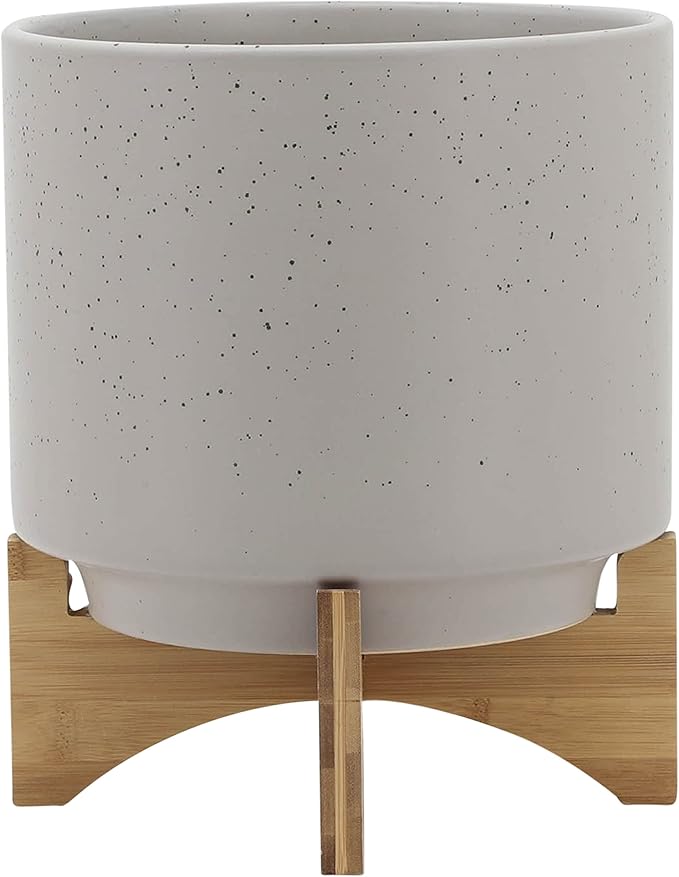 Generic 10 Planter W Wood Stand Matte Beige