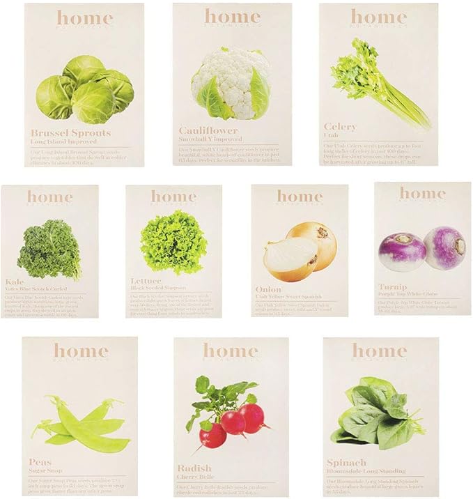 | Cold Weather Seed Variety Pack - Brussel Sprouts Cauliflower Celery Kale Lettuce Onion Turnip Peas Radish Spinach - Organic Vegetable Plant Garden Starter Set of 10