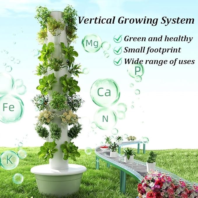 Hydroponics Growing System Kit Movable Hydroponic Tower Automatic Water Circulation System Indoor Smart Garden Kit for Green Vegetables and Fruits(5 Layer)
