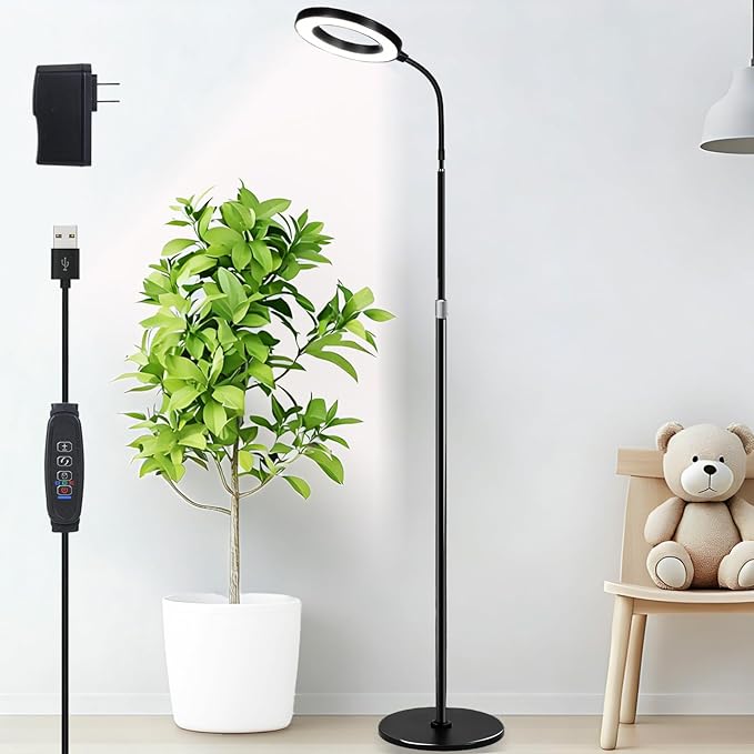 Floor Grow Lights for Indoor Plants Full Spectrum Plant Light with 68 Stand for Growing Large Tall Plants Black Halo Grow Lamp with 3/9/12H Timer 10 Light Modes 5 Dimming
