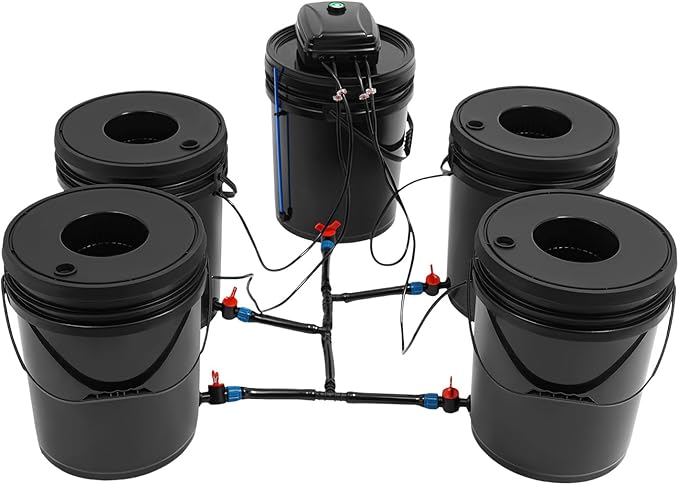 Hydroponics Growing System Kit 5.28 Gallon Round Bucket Indoor Hydroponics Growing System 5pcs Planting Buckets Hydroponic Grow System Kit w/Air Pump for Growing Vegetables Fruits Flowers