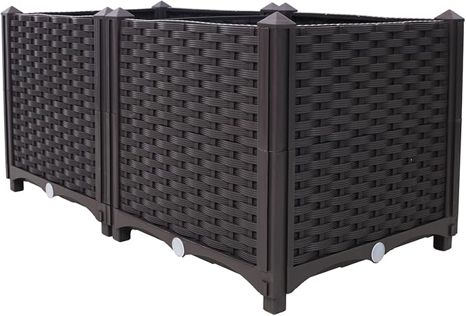 ZeHuoGe Deep Raised Garden Bed Plastic Planter Boxes for Vegetables Flowers Herbs and SucculentsSelf-Watering Planter Box Raised Bed to Grow Flowers Herbs &amp Vegetables (31.5 Inch)
