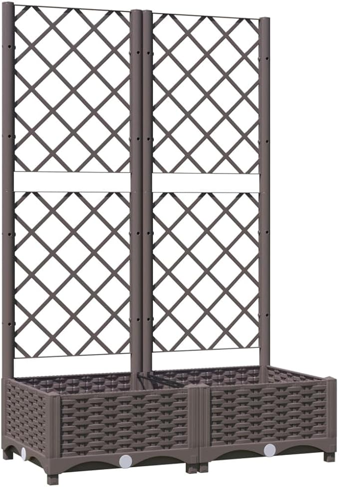Plastic Garden Planter with Trellis Outdoor Raised Garden Bed Free-Standing Trellis Planter Box for Vine Climbing Plants Flowers Brown 31.5x15.7x47.8 PP-724