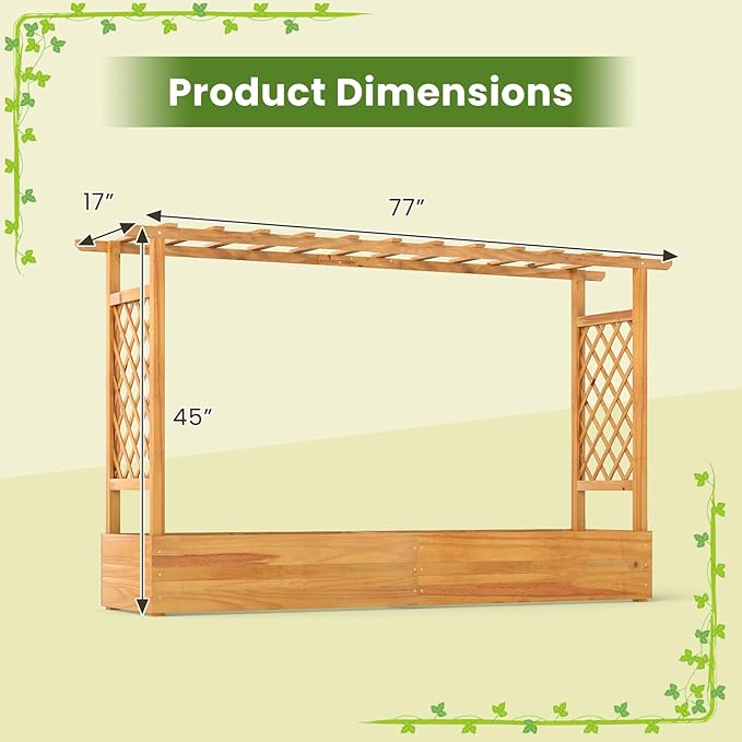 Happygrill 45 Raised Garden Bed with Trellis 2 Pack Wood Planter Box w/Hanging Roof 2 Side Trellises Open-Ended Base for Flower Climbing Plant Plant Container for Garden