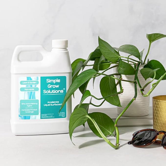 Liquid Surfactant Non-Ionic - Accelerate Performance &amp Effectiveness of Foliar Fertilizer and Other Lawn &amp Garden Solutions - Better Wetting Sticking &amp Absorption - 32 Ounce - Simple Gro
