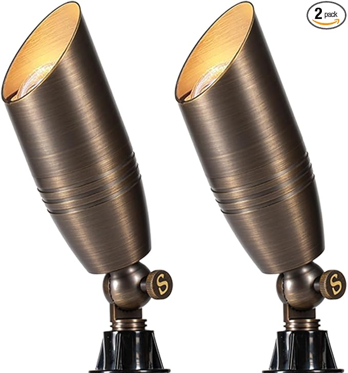 Brass Landscape Spotlights Outdoor Low Voltage Landscape Lighting Fixture Waterproof for Garden and Yard Up Lighting2 Pack (Bulb NOT Included)