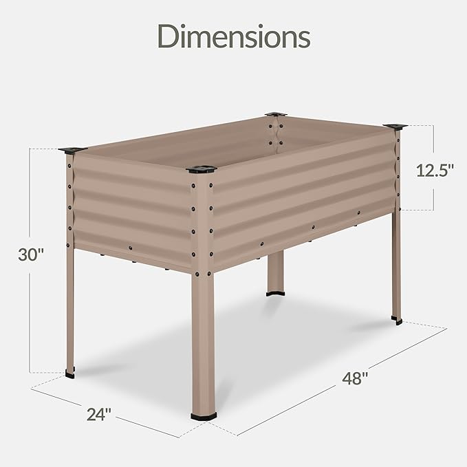 Best Choice Products 48x24x30in Galvanized Raised Garden Bed Metal Elevated Planter Box Vegetable Garden for Backyard Patio Balcony - Taupe