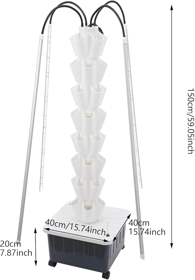 Hydroponic Growing System with Grow Lights 8 Layers Indoor Gardening System Vertical Planter Tower with 40 Pots for Vegetables Herbs (White)