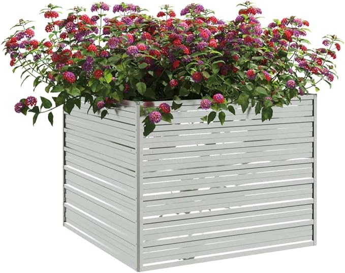 Outdoor Metal Garden Raised Bed Galvanized Steel Planter Box for Vegetables Flowers Herb Flower Planting Bed 39.4x39.4x30.3 Galvanized Steel Silver