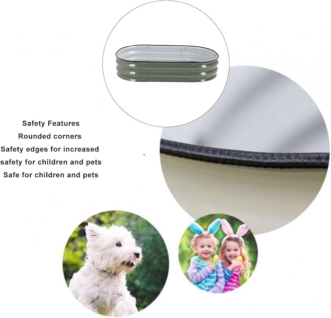 Raised Garden Bed Kit 304 Stainless Steel Oval Raised Planter Bed Outdoor for Vegetables Flowers with Open Base Design Heavy Duty Safe Edges Stackable (Light Green)