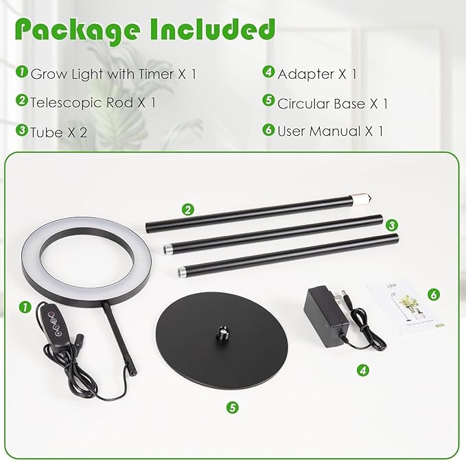 LBW Grow Lights for Indoor Plants with Stand Full Spectrum Floor Plant Lights for Indoor Growing 108 LEDs Standing Plant Lamp 4/8/12H Auto Timer 6 Brightness68inchs Height Adjustable7.8 Diameter