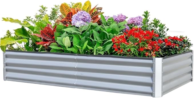 Land Guard Galvanized Raised Garden Bed Kit Outdoor Metal Raised Garden Beds Galvanized Planter Raised Garden Boxes for Vegetables Silver 94.49 x 47.25 x 17.72in