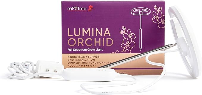 rePotme Grow Light for Orchids Lumina Orchid Full Spectrum Plant Light with Adjustable Height and Automatic Timer (White)
