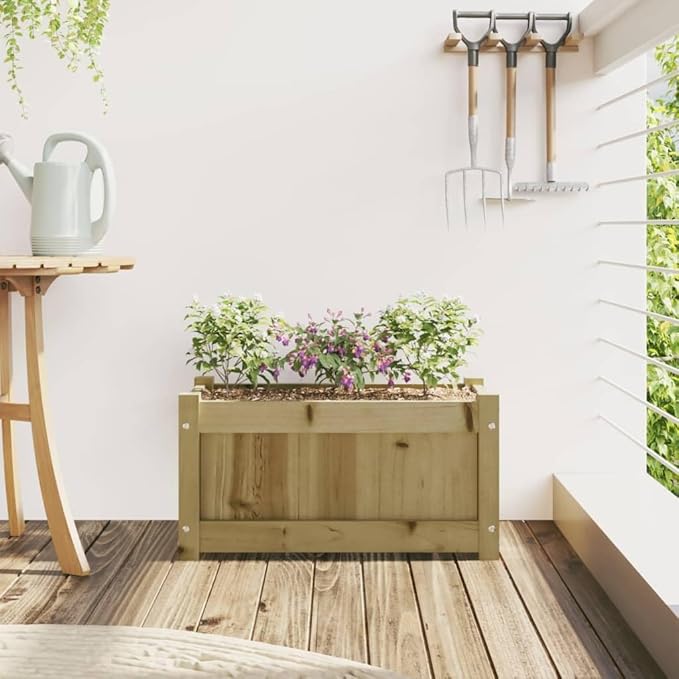 Raised Garden Bed Wooden Planter Box 23.6x12.2x12.2 Elevated Garden Bed for Patio Balcony Flower &amp Vegetable Garden Durable Pinewood Raised Planter Box for Outdoor Gardening