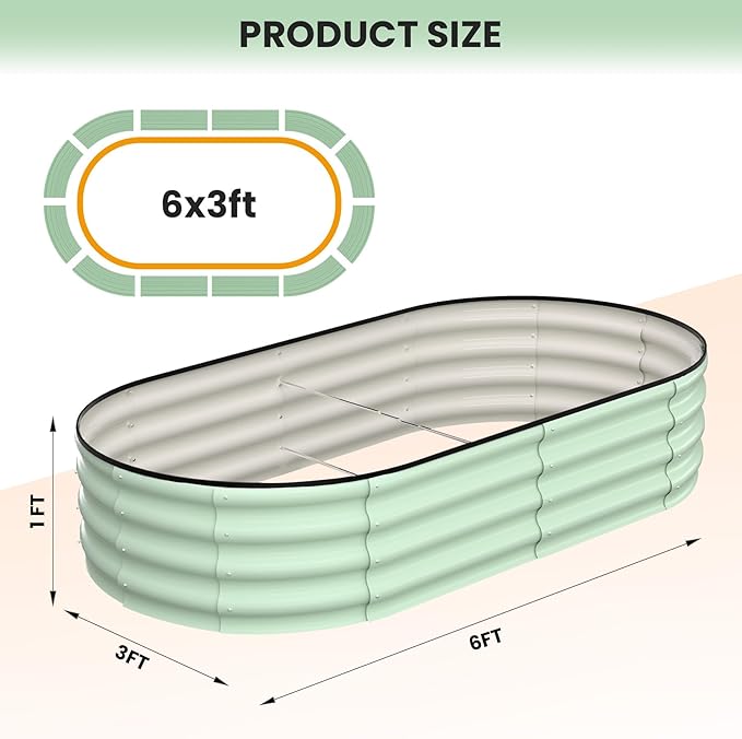 2 Pcs Oval Raised Garden Bed 6 * 3 * 1FT Galvanized Metal Planter Boxes with Open Base for Gardening Raised Bed Planter for Vegetables Flowers Olive Green