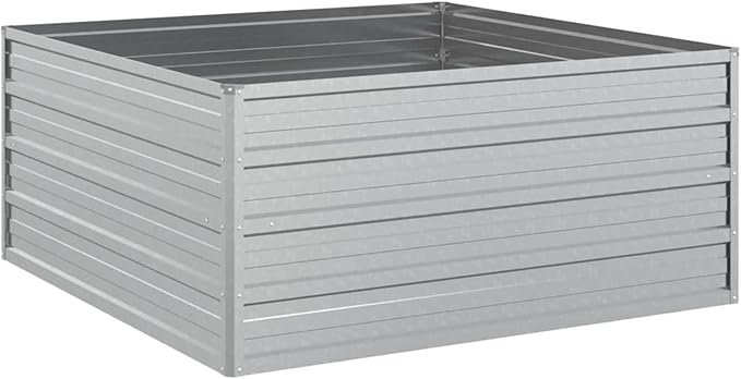Bopdu Garden Raised Bed 39.4x39.4x17.7 Galvanized Steel Silver Backyard Patio Planter Raised Beds for Vegetables Outdoor Garden Raised Planter Box for Flowers Fruits