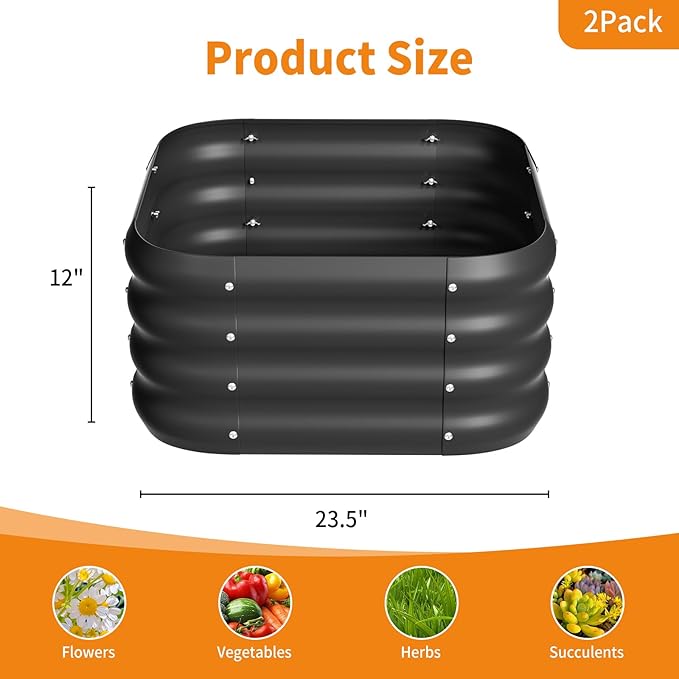2-Pack 2x1ft Galvanized Raised Garden Bed Outdoor Planter Bed Metal Planter Box for Gardening and PlantingSquareBlack