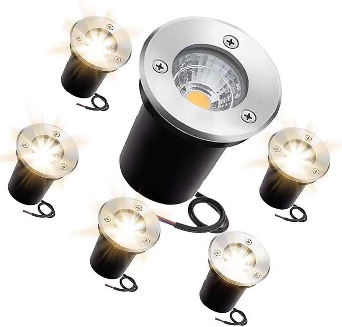 6Pcs Recessed Outdoor Underground Light - 3W Round Floor Lamp Led Underground Well Light/Cob Mini Outdoor Landscape Spotlight/Ip67 Waterproof Landscape Lighting Flood/Fo-Warm White-24V(3w)