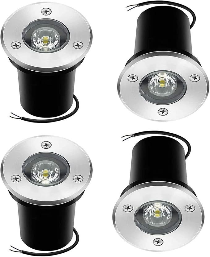4PCS Ground LED Landscape Lights - Outdoor Recessed Spot Light IP67 Waterproof Garden Buried Lamp 1W LED Floor Spotlight for Garden Driveway Deck Step Lighting(Cool White1W(110-220V))
