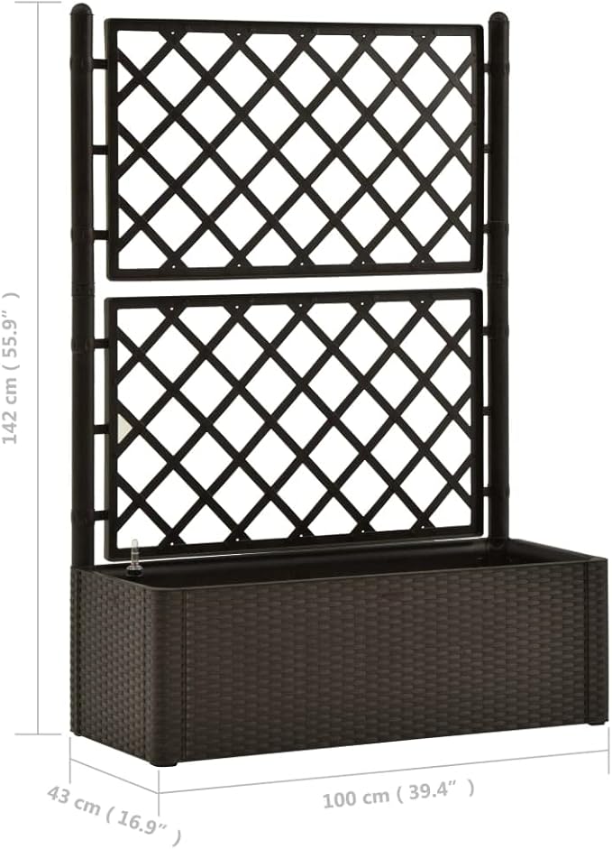 Garden Raised Bed Planter Box with Trellis and Self Watering System Outdoor Standing Tomato Planter for Climbing Plants Mocha 39.4x16.9x55.9-514