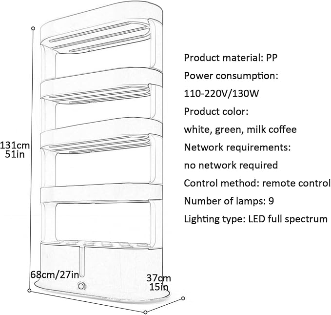 Hydroponics Growing System Indoor Hydroponic Grow Tower Hydroponics Tower with Remote Control with Auto Timer and Grow Light for Herbs Plants Vegetables Fruit(White131cm/51in)