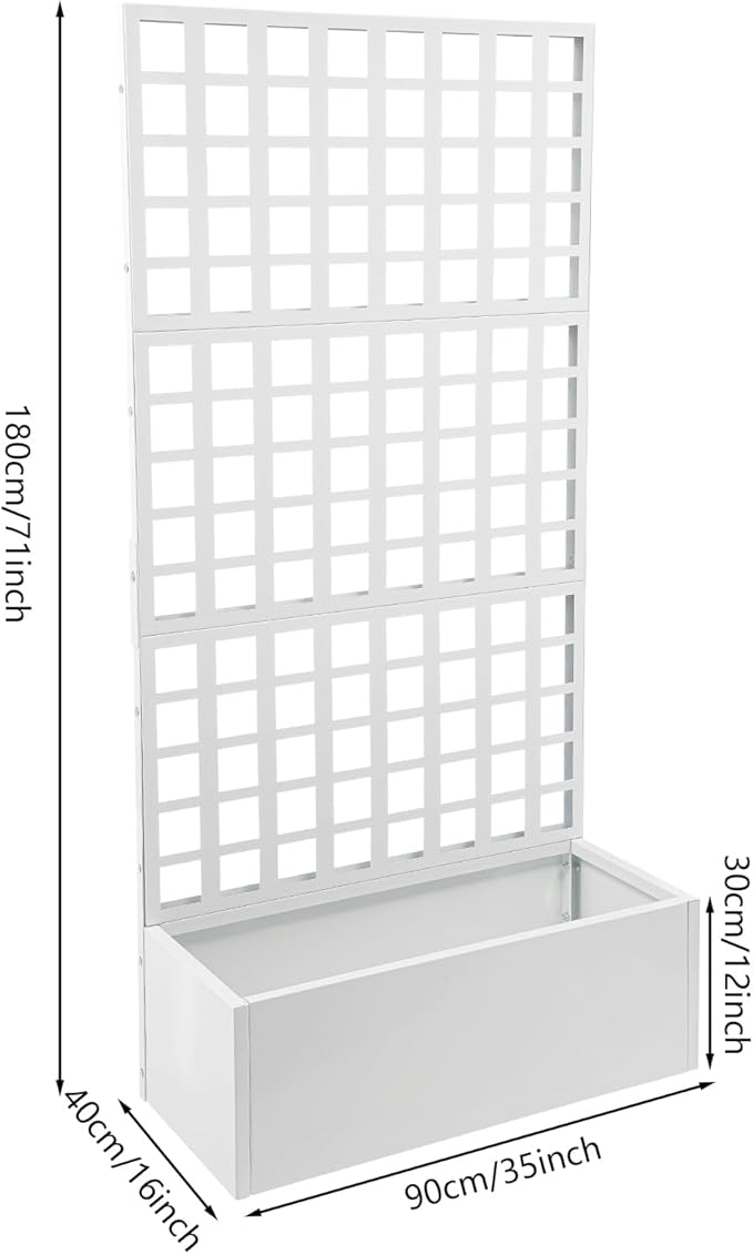 Metal Planter Box with Trellis Raised Garden Bed with Trellis 71x 35x 16 Multifunctional Privacy Screen Planter Box for Climbing Plants Vegetables Vines Indoor/Outdoor (White)