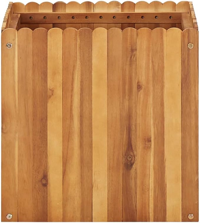 Acacia Wood Raised Garden Bed 19.7 in Cube Rustic Planter Box with Drainage Holes for Patio Balcony Terrace Herb &amp Flower Gardening