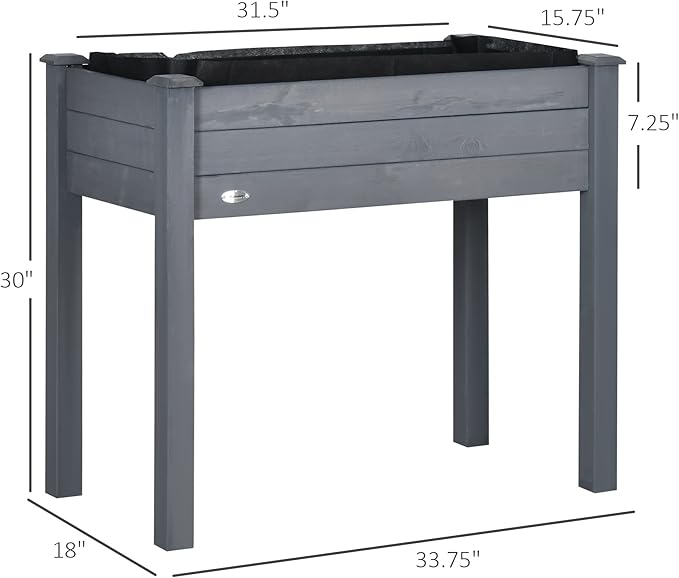 Raised Garden Bed with Legs 34 x 18 x 30 Elevated Wooden Planter Box Self Draining with Bed Liner for Vegetables Herbs and Flowers Backyard Patio Balcony Use Dark Gray