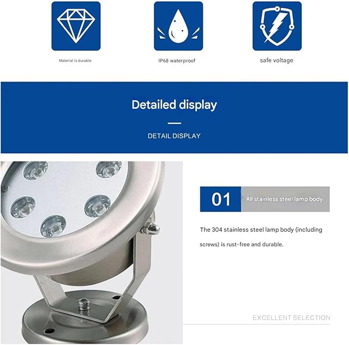Submersible LED Fountain Lights - Underwater Landscape LightWaterproof Energy Saving Lights for Fish Pond Tank Pool Water Garden(Warm White9w(DC24V))