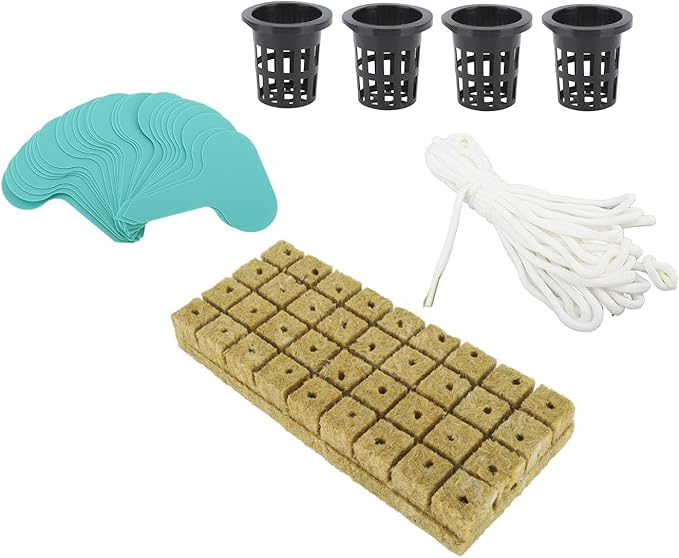 72 Set 1 Inch Rockwool Cubes with 2 Inch Net Pots for Hydroponics Growing System Good Water Absorption Hydroponics Mesh Net Cup Kit for Garden